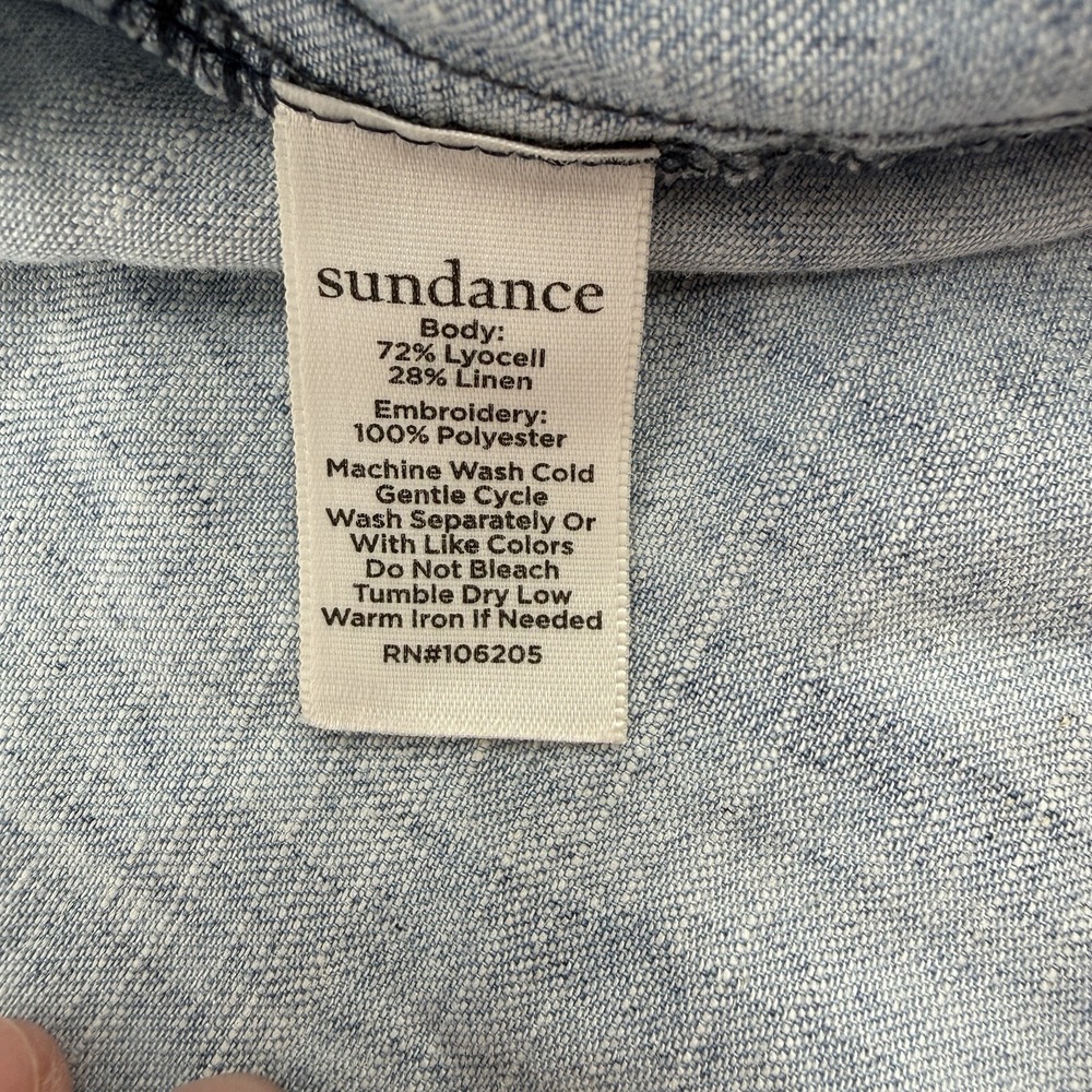 Sundance Blue Chambray Embroidered Floral Button Tunic Shirt Women's Size L - Picture 6 of 9
